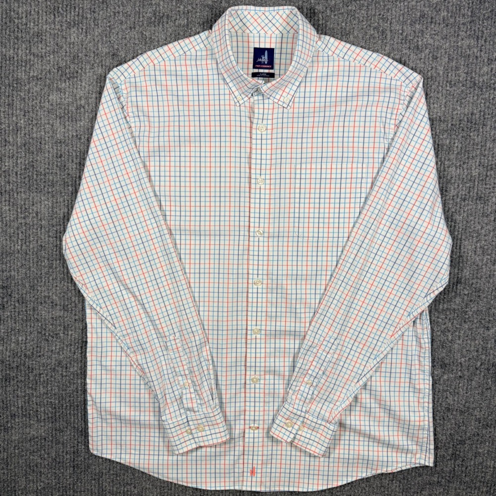 Johnnie-O Prep-Formance Shirt Mens XL White Blue Orange Plaid Button Down - Picture 2 of 12